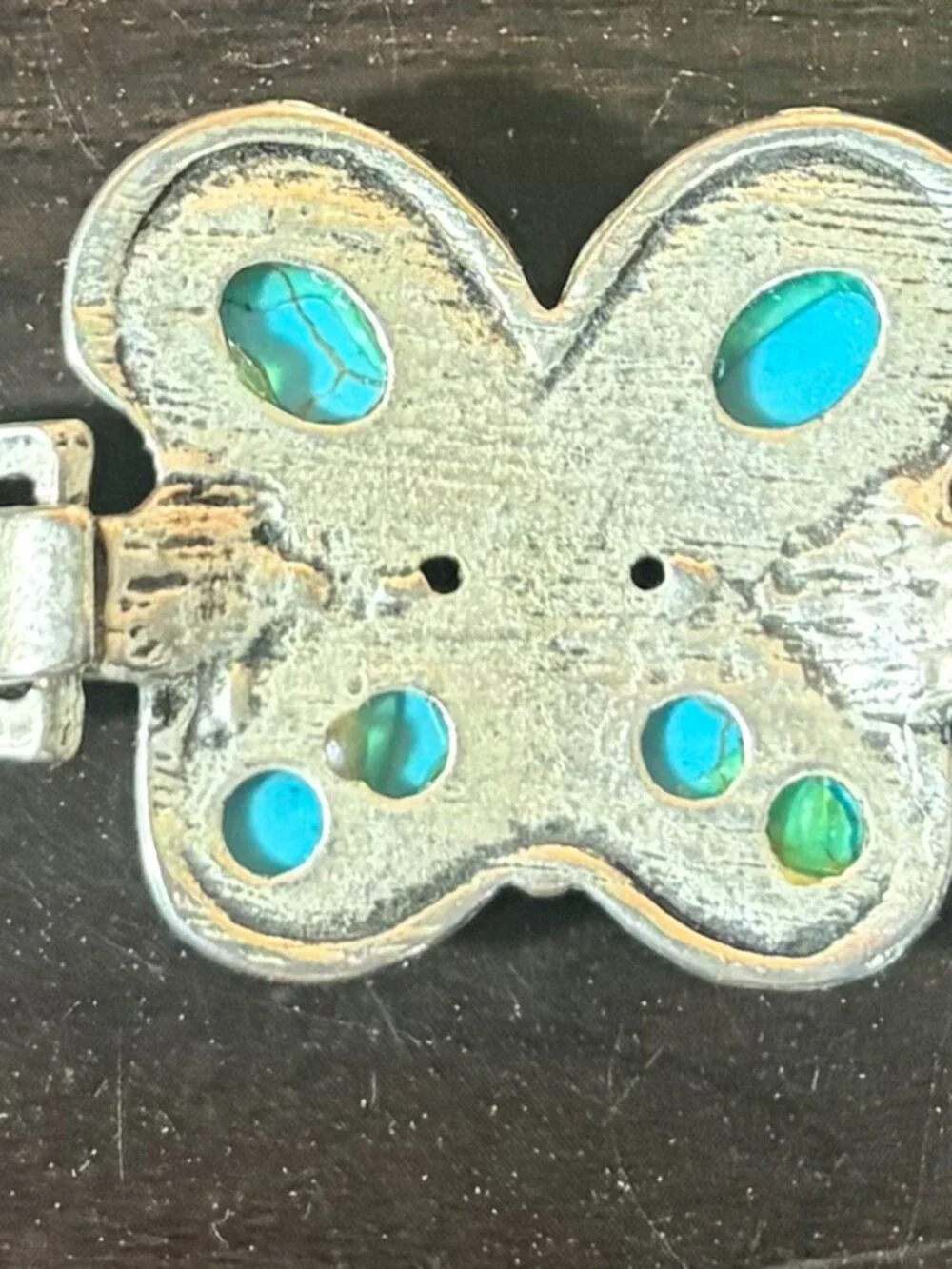 Silver Tone Western Aesthetic Butterfly Turquoise Stone Bracelet